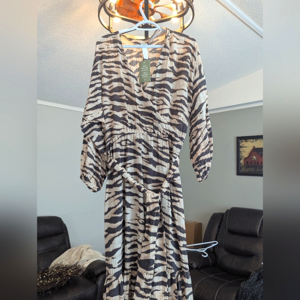 Zebra Print V-Neck Dress